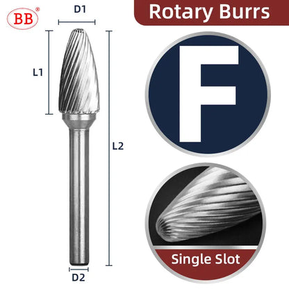 BB Rotary Files Carbide Burrs Deburring Milling Tool M Type 6mm 8mm 10mm Shank Grinder for Metal