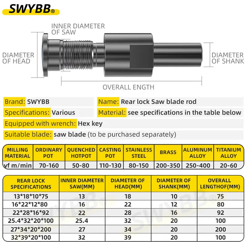 Saw Millimg Cutter Slitting CNC Slotting Machining Metal Cutting Tool  Rear Lock 10mm 13mm Saw Arbor Blade Holder