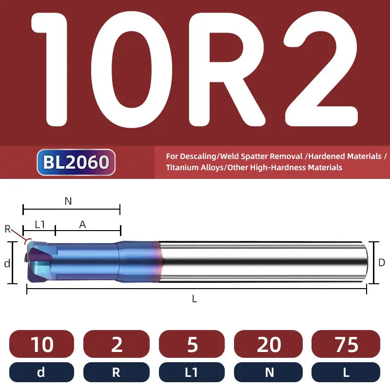 BB Corner Radius End Mill Short Cutting Carbide BL2060 for Steel Iron