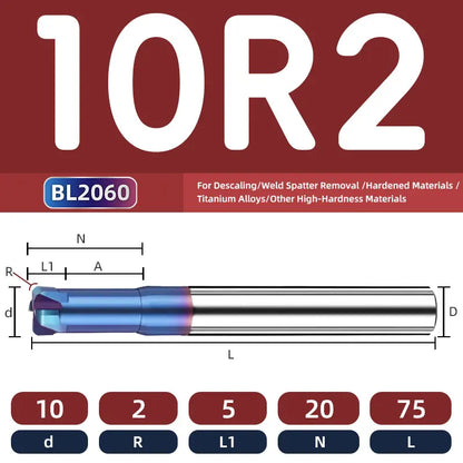 BB Corner Radius End Mill Short Cutting Carbide BL2060 for Steel Iron