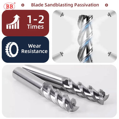 BB 3 Flutes Teeth 1.1mm~13.7mm Carbide End Mill CNC Cutter Decimal Point Diameter Aluminum Copper Mini Tool Wood Acrylic HRC55