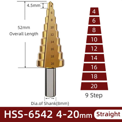 BB Step Drill Bit HSS 4-12 4-20 4-32 Titanium Coated Cobalt Cone Spiral Straight Flute Steel Wood Metal Hole