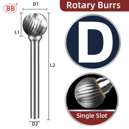 BB Rotary Files Carbide Burrs Deburring Milling Tool M Type 6mm 8mm 10mm Shank Grinder for Metal