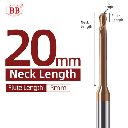 BB Micro Ball End Mill Long Neck Cutting Tool (R0.15-R1.5,BB2050)