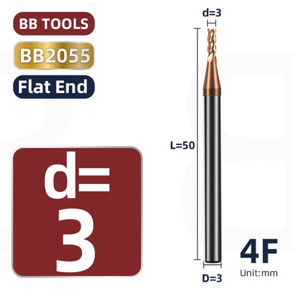BB 3mm Shank Diameter Ball Nose & Flat End Mill Small Carbide Cutter CNC Machining