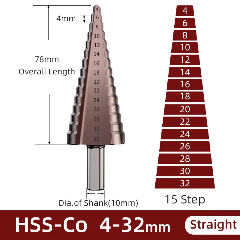 BB Step Drill Bit HSS 4-12 4-20 4-32 Titanium Coated Cobalt Cone Spiral Straight Flute Steel Wood Metal Hole
