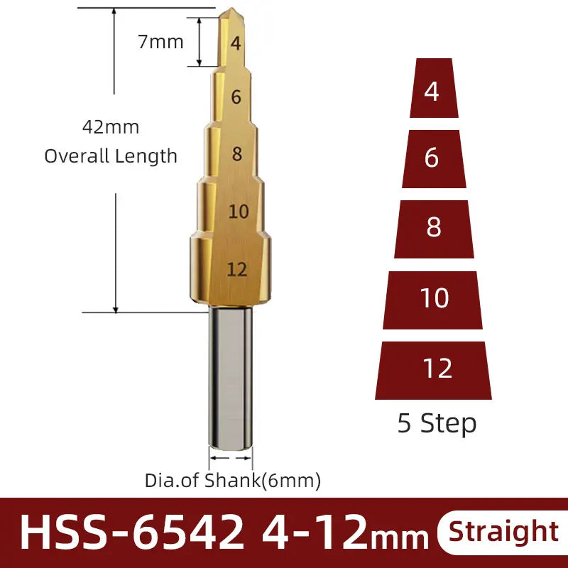 BB Step Drill Bit HSS 4-12 4-20 4-32 Titanium Coated Cobalt Cone Spiral Straight Flute Steel Wood Metal Hole