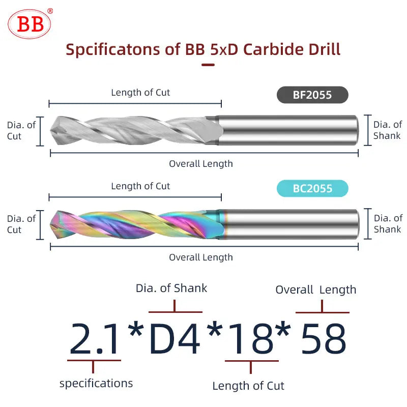 BB Carbide Drill 5xD for Aluminum Copper DLC Coating CNC High Performance Hole Making Tool
