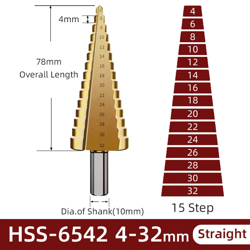 BB Step Drill Bit HSS 4-12 4-20 4-32 Titanium Coated Cobalt Cone Spiral Straight Flute Steel Wood Metal Hole