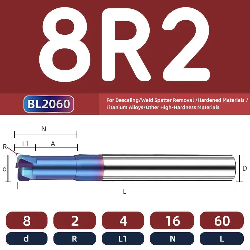 BB Corner Radius End Mill Short Cutting Carbide BL2060 for Steel Iron
