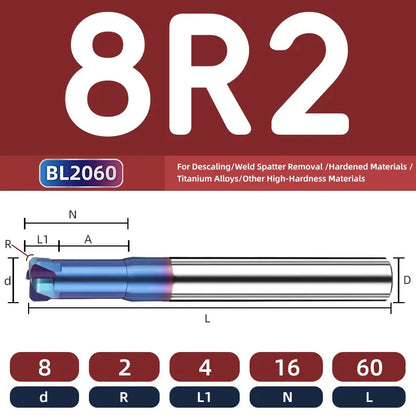 BB Corner Radius End Mill Short Cutting Carbide BL2060 for Steel Iron