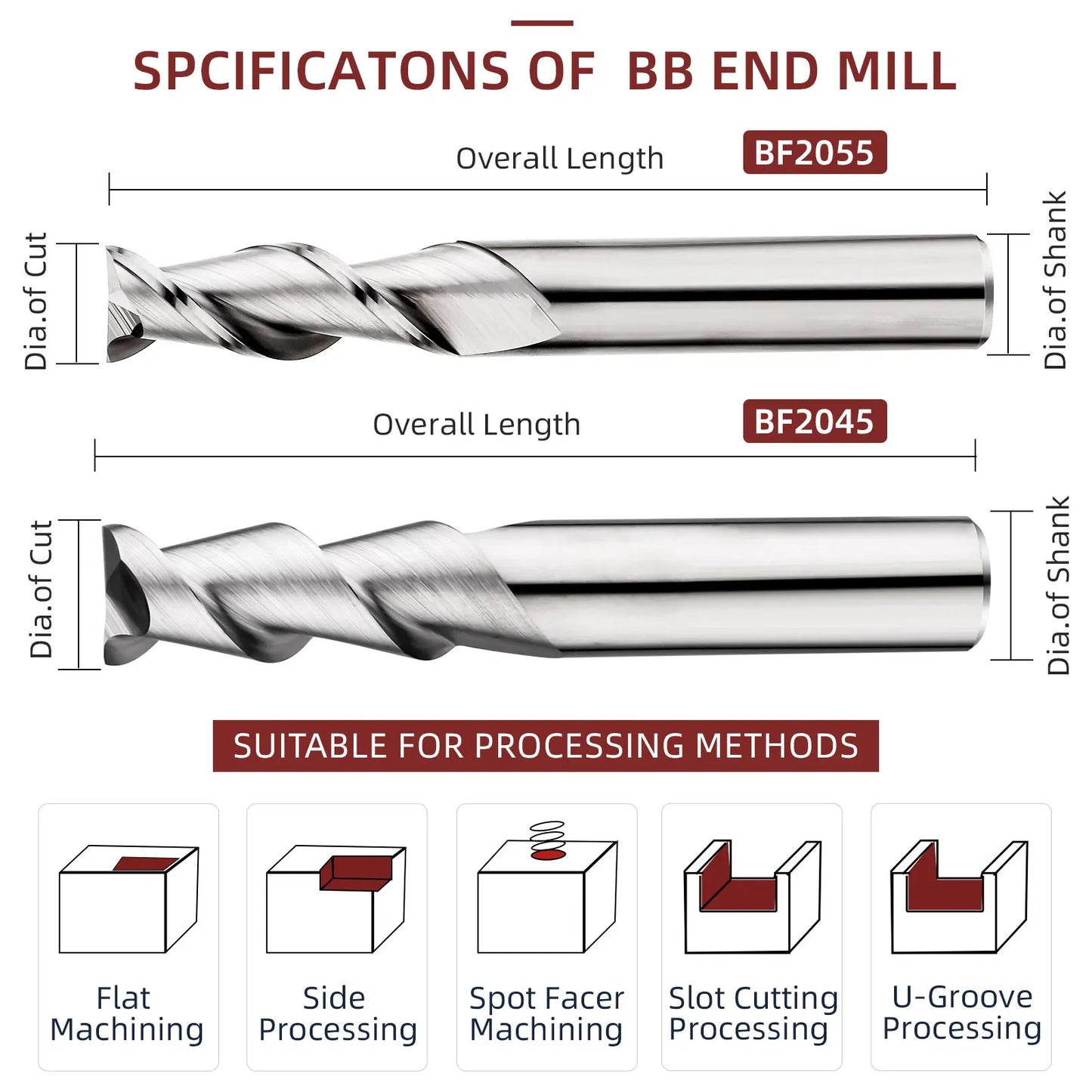 BB 2 Flutes Spiral End Mill CNC Machining Engraving Cutter Carbide Router Bit for Wood Aluminum Copper 0.1mm-20mm DIY Tool