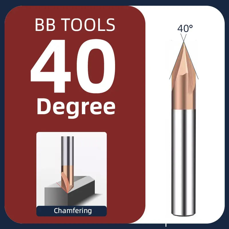 BB Chamfer End Mill CNC V Cutter Tip Angle 30 40 45 50 70 100 110 130 140 150 Degree for Metal Seel Aluminum