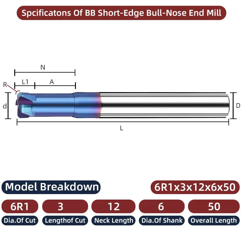 BB Corner Radius End Mill Short Cutting Carbide BL2060 for Steel Iron