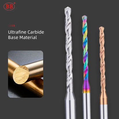 BB Micro Drill Bits – Long Flute | OAL 50–75mm | Shank Ø4mm | Ø1.0–2.95mm | Carbide