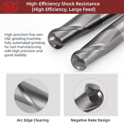 BB Ball Nose End Mill – DLC Coated Solid Carbide | R0.5–R6 | Aluminum Copper Stainless Steel | CNC Machining