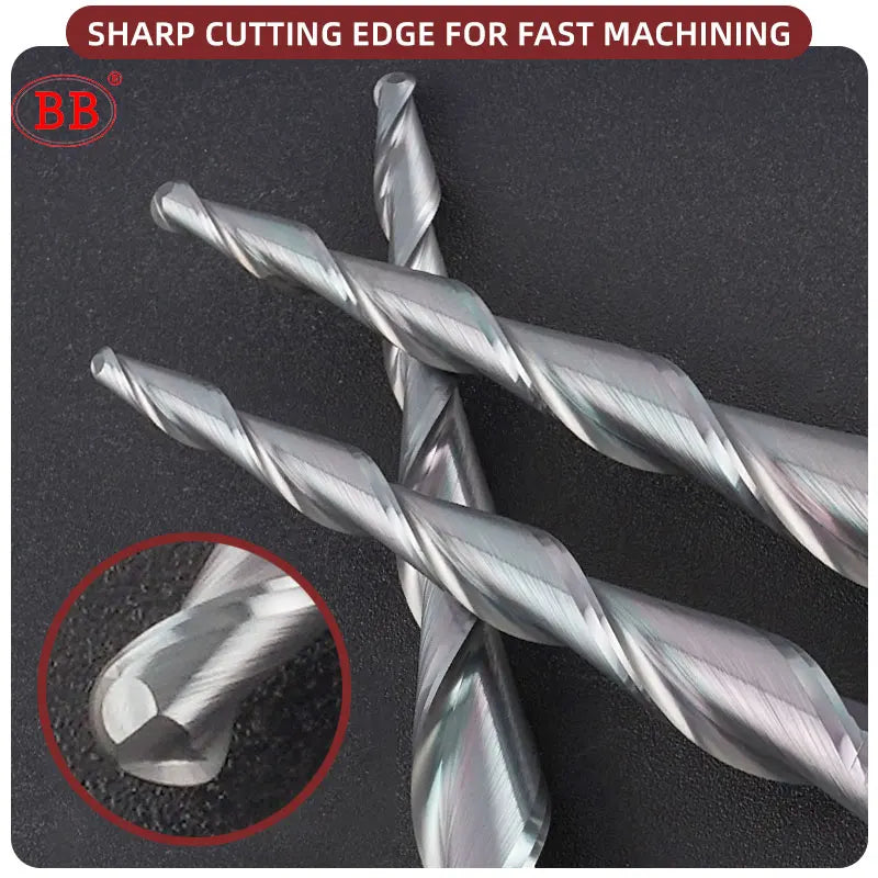BB Taper Ball Nose End Mill Solid Carbide Engraving Router Bit Relief Wood Metal CNC Milling Cutter Coated 3.175mm 4mm 8mm 10mm