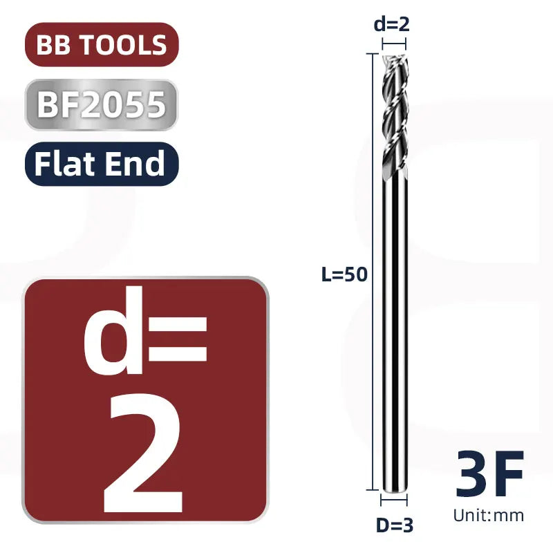 BB 3mm Shank Diameter Ball Nose & Flat End Mill Small Carbide Cutter CNC Machining