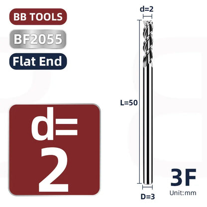 BB 3mm Shank Diameter Ball Nose & Flat End Mill Small Carbide Cutter CNC Machining