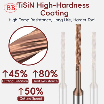 BB Machine Reamer Left Hand Micro Carbide Spiral Flute Coated PRO CNC External Cooling Aluminum Small Hole Making 2.23mm-3.95mm
