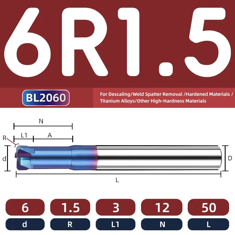 BB Corner Radius End Mill Short Cutting Carbide BL2060 for Steel Iron