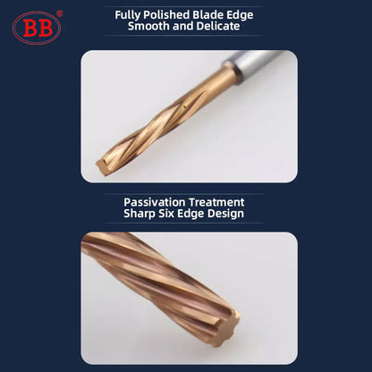 BB Reamer Left Hand 0.5mm-2.22mm BB2055 Micro Carbide Spiral Flute Coated PRO External Cooling Aluminum Small Hole Making