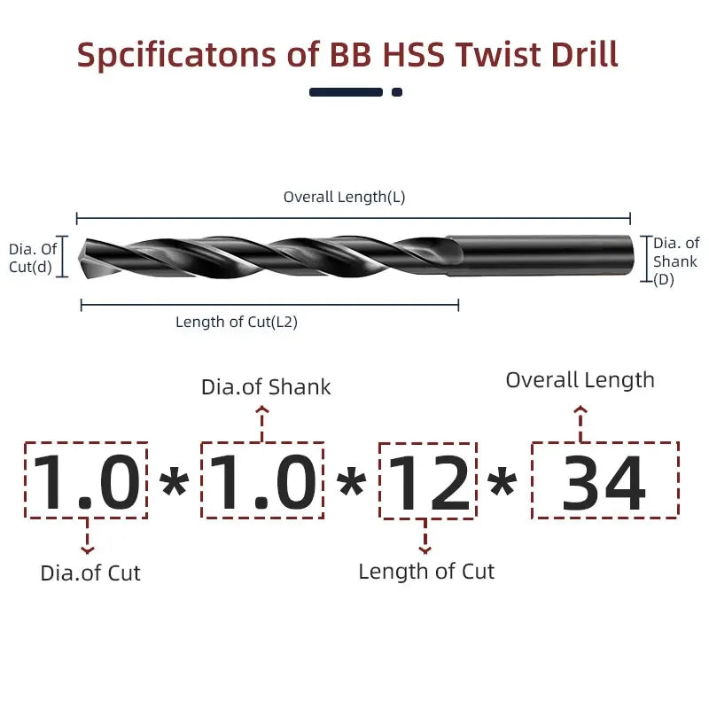 BB HSS Twist Drill Bit M2 Black Oxide Hole Making for Metal Wood PVC Aluminum Diameter 1mm-14mm