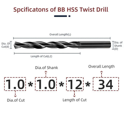 BB HSS Twist Drill Bit M2 Black Oxide Hole Making for Metal Wood PVC Aluminum Diameter 1mm-14mm