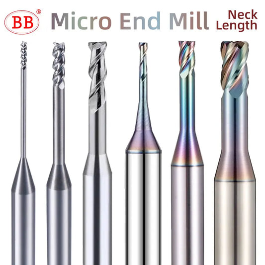BB Micro End Mill Long Neck 0.1mm~3mm for Aluminum Alloy Copper Electrode Plastic Nonmetal CNC Machining Solid Carbide Cutter