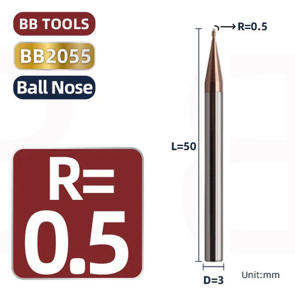 BB 3mm Shank Diameter Ball Nose & Flat End Mill Small Carbide Cutter CNC Machining