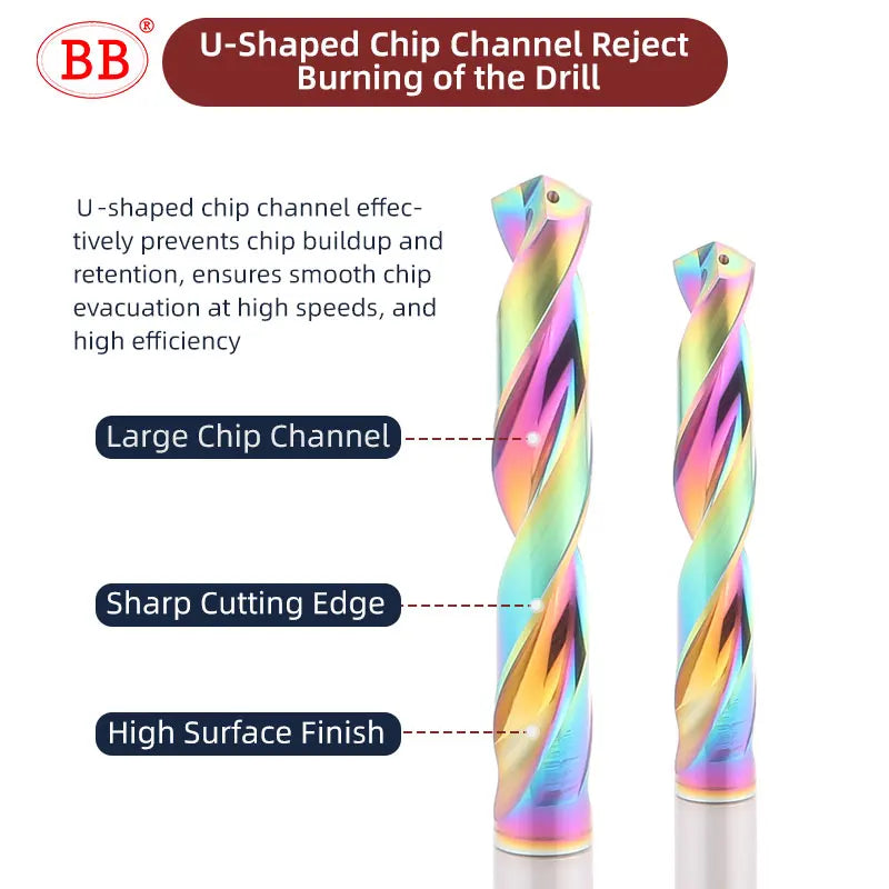 BB Solid Carbide Internal Cooling Drill DLC PRO Bit Hole Drilling 5xD Cutting CNC Tool for Aluminum Diameter 3.0-20mm