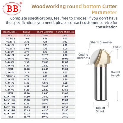 BB Half Round Router Bits