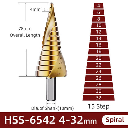 BB Step Drill Bit HSS 4-12 4-20 4-32 Titanium Coated Cobalt Cone Spiral Straight Flute Steel Wood Metal Hole