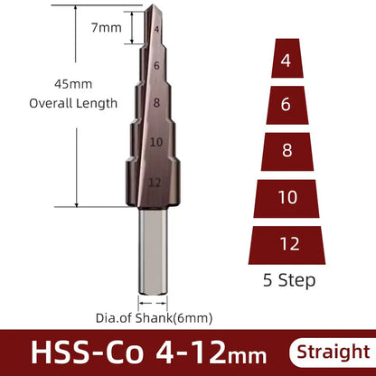 BB Step Drill Bit HSS 4-12 4-20 4-32 Titanium Coated Cobalt Cone Spiral Straight Flute Steel Wood Metal Hole