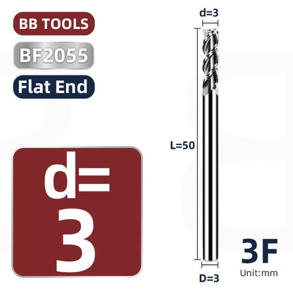 BB 3mm Shank Diameter Ball Nose & Flat End Mill Small Carbide Cutter CNC Machining
