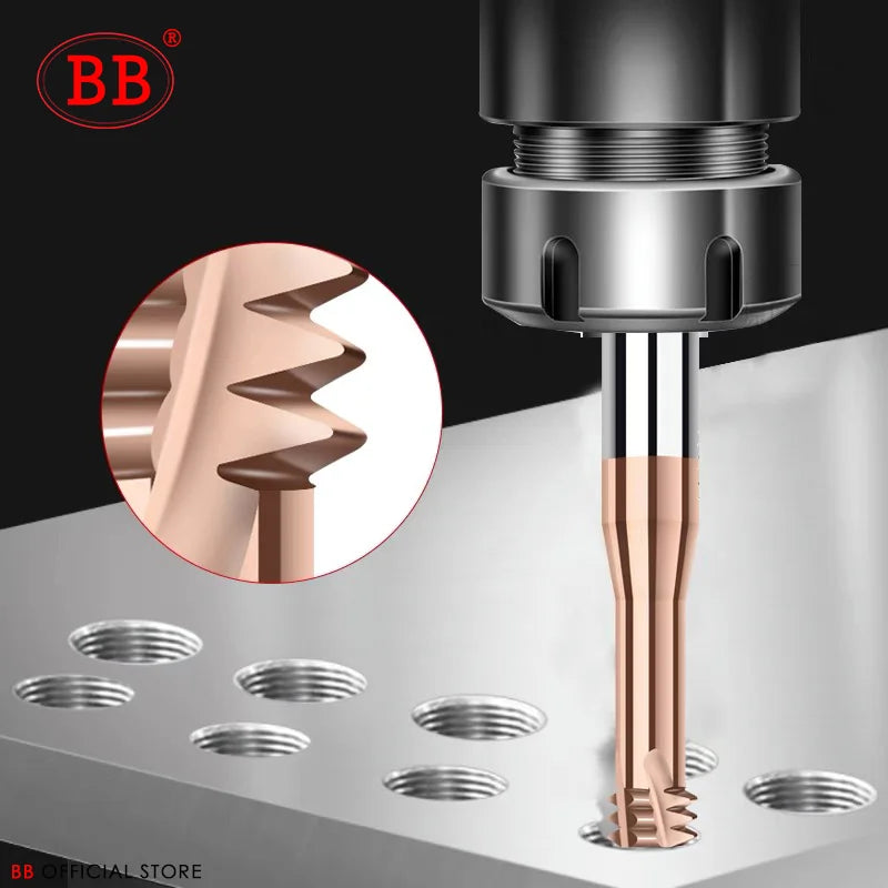 BB Thread Mill Coated Solid Carbide 3 Teeth Miniature ISO UNC UNF Pitch CNC Internal Machining Cutter Tool M3 M4 M5 M6 M8 Tap