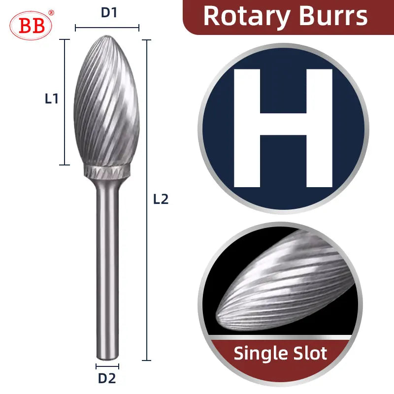 BB Rotary Files Carbide Burrs Deburring Milling Tool M Type 6mm 8mm 10mm Shank Grinder for Metal