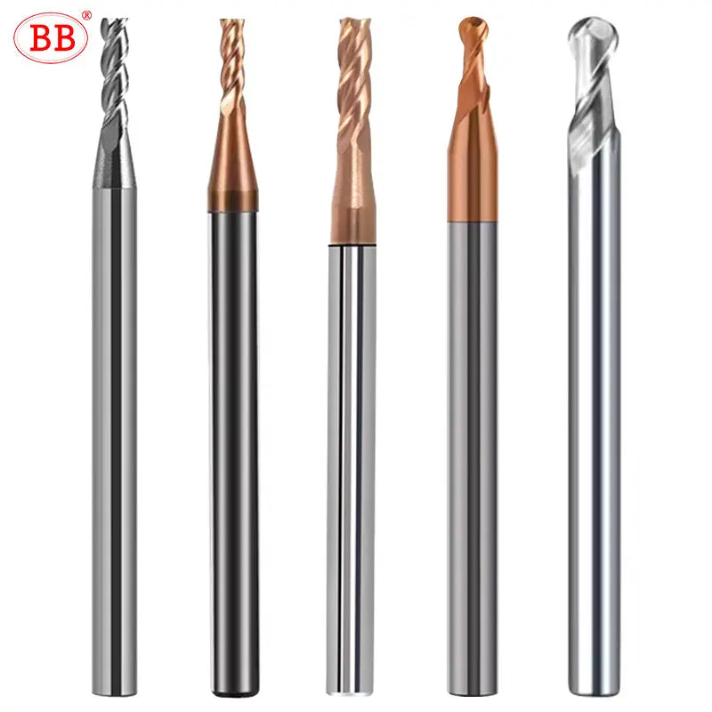 BB 3mm Shank Diameter Ball Nose & Flat End Mill Small Carbide Cutter CNC Machining