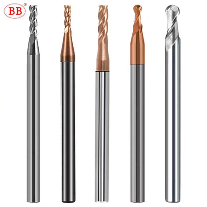 BB 3mm Shank Diameter Ball Nose & Flat End Mill Small Carbide Cutter CNC Machining