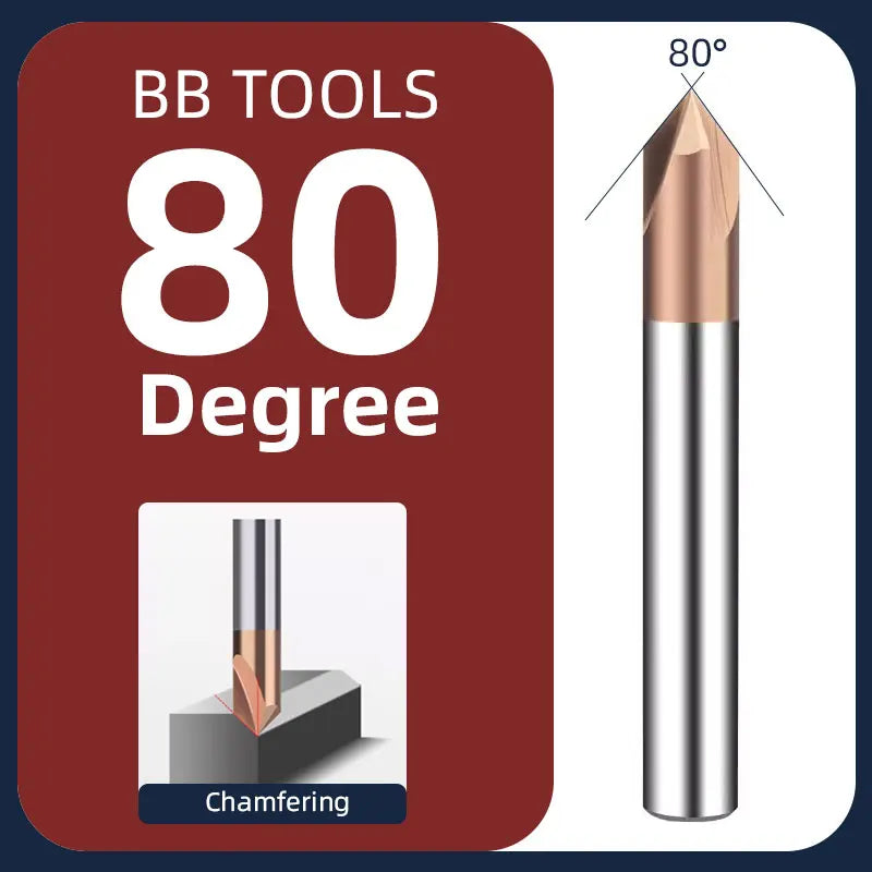 BB Chamfer End Mill CNC V Cutter Tip Angle 30 40 45 50 70 100 110 130 140 150 Degree for Metal Seel Aluminum