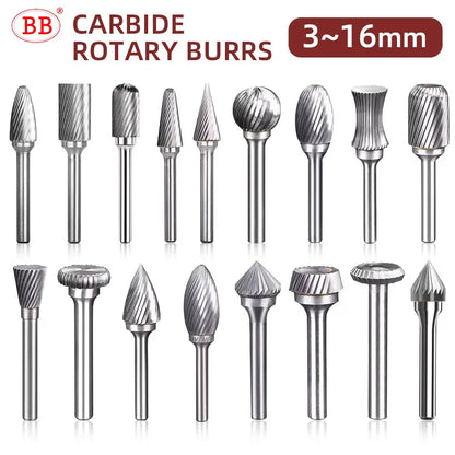 BB Rotary Files Carbide Burrs Deburring Milling Tool M Type 6mm 8mm 10mm Shank Grinder for Metal