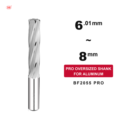 BF2055 PRO Spiral Flute Carbide Reamer for Aluminum, Oversized Shank, Diameter 6.01-8mm