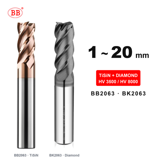 BB2063 & BK2063 high hardness carbide flat end mills TiSiN and diamond coating 1-20mm